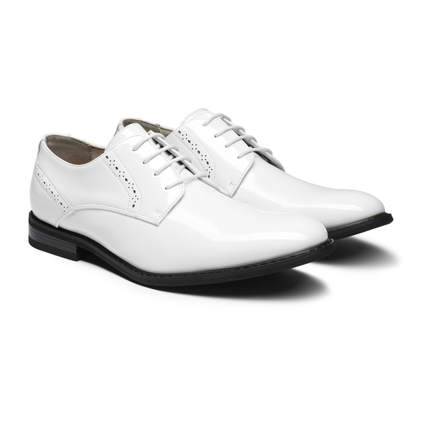Men's Polished PU Leather Oxford Shoes - WHITE PAT - 5